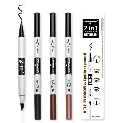 China Logo Makeup Waterproof Private Label Fork Vegan Customized Eyebrow Pencil 4 Matte Black Organic 2 In One Stamp Liquid Eyeliner Te koop