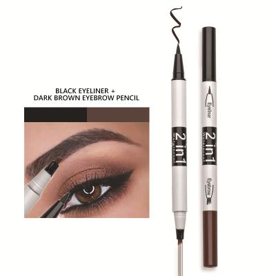 China New Arrival Custom Eye Makeup Double Head Waterproof 2 in 1 Vegan Eyebrow Pencil Private Label Four Fork Waterproof Liquid Eyeliner Pen for sale