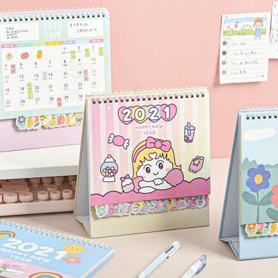 China New Arrival 2021 Table Calendar Mini Lovely Small Desk Cartoon Table Desk Calendar For Children for sale