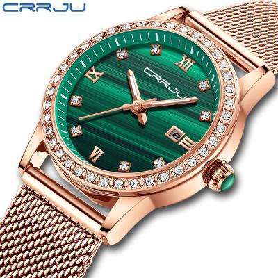 China 2021 Newest Crrju Water Resistant 2021 Top Brand Ladies Luxury Crystal Diamond Women Quartz Watch for sale