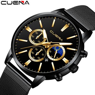 China New Design Fashion Outdoor Automatic Sport Date CUENA Mesh Bands Men Stainless Quartz Watch for sale