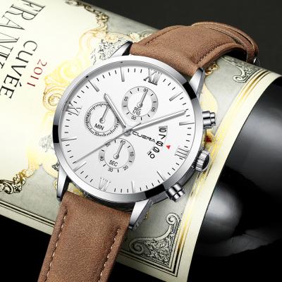 China Auto date CUENA factory directly brand your own logo leather bands quartz man wristwatch block tangan for sale