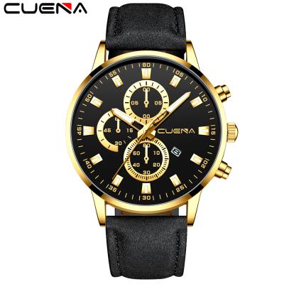 China Business style automatic brand date CUENA watch strap quartz man handmade leather watch for sale