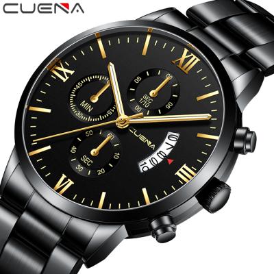 China Factory automatic low price brand Cuena full date luxury stainless steel wrist watch for men block reloj tangan for sale