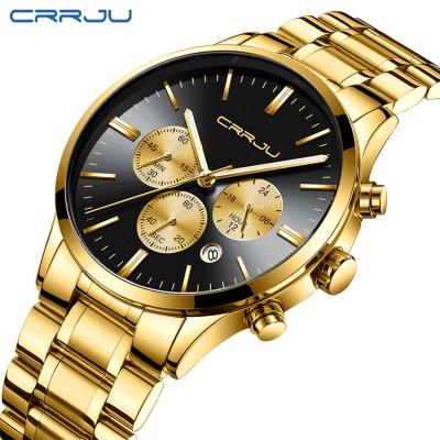 China CRRJU 2160 Date CRRJU 2160 Stainless Steel Three Eyes Gold Stainless Steel Chronograph Automatic Wrist Men's Watch for sale