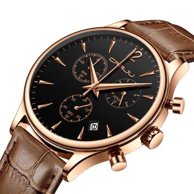 China Automatic Date CRRJU Official Store Quartz Men's Casual Leather Wristwatch Saat for sale