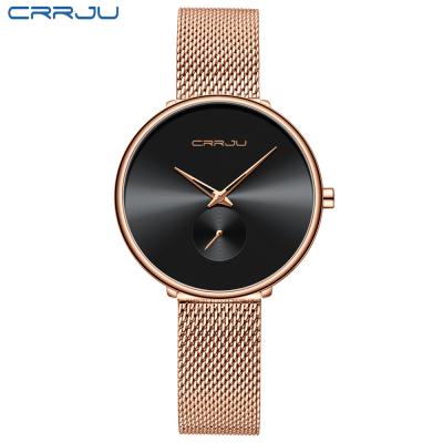 China Gold Luxury Band Mesh Chronograph CRRJU Minimalist Casual Dress Women Quartz Waterproof Watch for sale