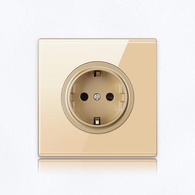 China Easy Installation YINKA 86x86mm Tempered Glass Switch Gold Socket 250V 16A Luxury European German Standard for sale