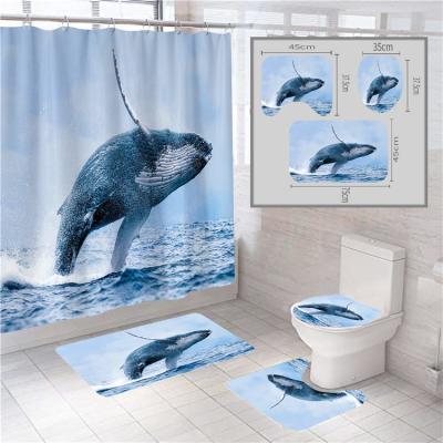 China Viable Bath Mat Toilet Pad Set, 4pcs/set Non-Slip Bathroom Decor Mat Waterproof Shower Curtain Shower Curtain for sale