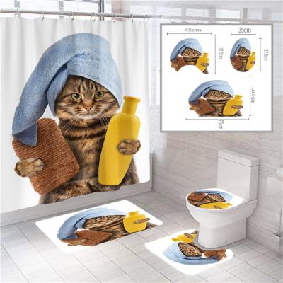 China Sustainable 3D Printing Custom Kids 4PCS Cartoon Bathroom Shower Curtain Set for sale