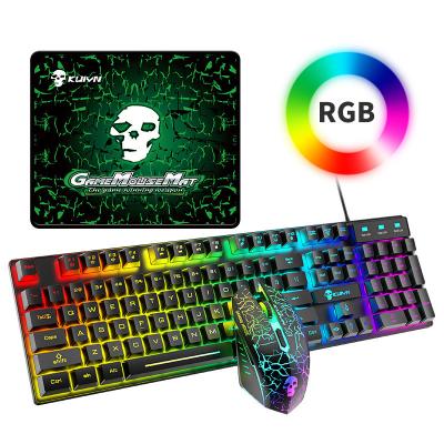 China Wired 2023 T6 RGB light gaming keyboard and mouse combos mechanical feeling for sale