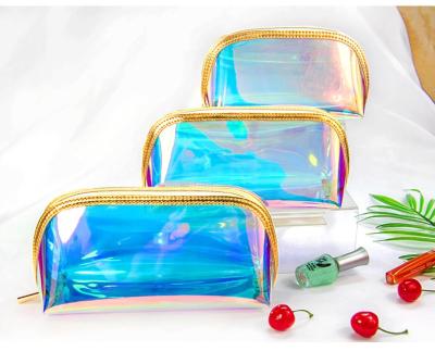 China New sustainable! Holographic Transparent TPU Make Up Bag Clear Beauty Cosmetics Bags Travel Private Label for sale