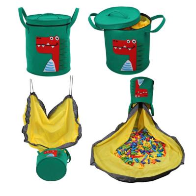 China 2-in-1 Viable Felt Toy Bucket Storage Bag and Large Activity Play Mat Outdoor Portable Toy Organizer Basket for sale