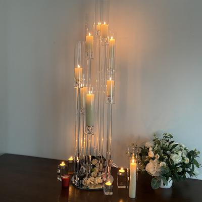 China Home Decoration HOMESWEET Customized 8-Arm Crystal Candlestick Wedding Core Column Crystal Home Candlestick for sale