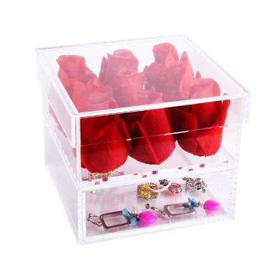 China Bottom Sealed For Add Water Acrylic 9 Holes Luxury Permanent HOMESWEET Rose Flower Gift Box With Pull Out Drawer for sale