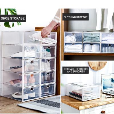 China HOMESWEET Viable Manufacturers Wholesale Dropfront Stackable Clear Clear Plastic Shoe Box Cheap Dustproof Clear Plastic for sale