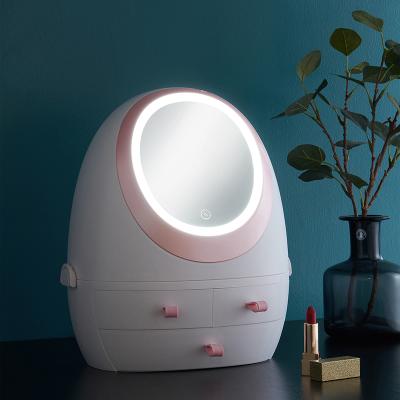 China HOMESWEET Viable Hot Sale Led Cosmetic Organizer Case Makeup Storage Box With Led Cosmetic Organizer Mirror Containers for sale