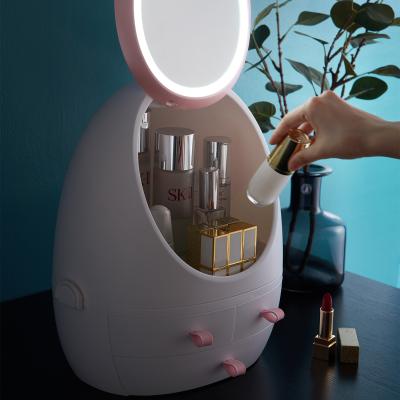 China HOMESWEET Viable Factory Price Led Mirror With Lights Storage Box Portable Makeup Mirror Cosmetic Storage Box for sale