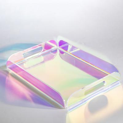 China Restaurant/Hotel/Home Factory Custom Iridescent Acrylic Storage Tray Acrylic Item Display Tray With Handle for sale