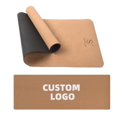 China Custom Copy High Quality Non-slip Eco-friendly Cork Yoga Mat Exercise With Words Logo for sale