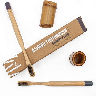 China Customized Natural Charcoal Stiffen Natural Bamboo Toothbrush Set Bamboo Toothbrush Toothbrush With Holder for sale