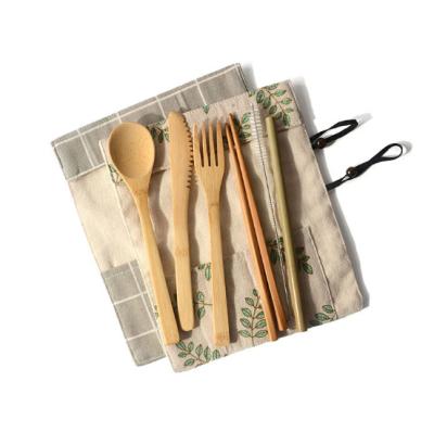 China Sustainable Natural Bamboo Cutlery Set Cutlery Set Travel Cutlery Usable Set for sale