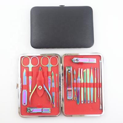 China Finger Nail+Foot Nail Toes Rainbow Color Titanium Plating Nail Clippers Set Pedicure Kit Manicure Set Tools Cuticle Dead Skin Remover 18pcs stainless steel for sale