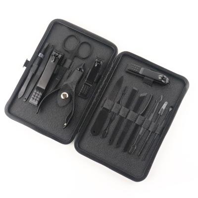 China Finger Nail+Foot Nail Toe Support OEM 15pcs Stainless Steel Manicure Set Black Men Travel Grooming Gift Store Creative Supermarket Custom Logo Kit For for sale