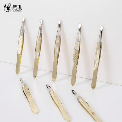 China Wholesale Custom False Eyelash Extension Stainless Steel Colors Eyebrow Tweezers Gold Tipped Lash Tweezers Eyelash Eyebrow Girl Makeup Tools for sale