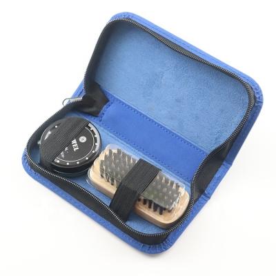 China Leather Shoe Polish Professional Shoe Polish Set Leather Shoe Care Set With Logo Blue Leather Factory Custom Color Zipper Pocket PU Direct Selling for sale