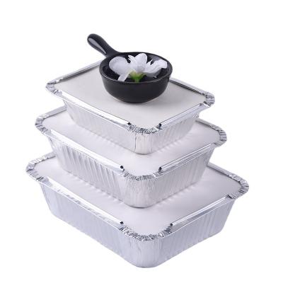 China Rectangle Paper Tray Disposable Foil Food Container Ready-to-eat Aluminum Foil Container Lid for Packaging for sale