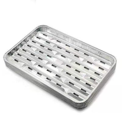 China Packaging and Cooking Disposable Food Tray Plate Foil Aluminum Foil BBQ Grill Roasting Container for BBQ with Holes for sale