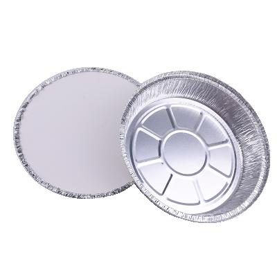 China 1300ml Disposable Round Food Aluminum Foil Pizza Trays 9 Round Aluminum Foil Baking Tray With Cover for sale