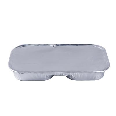 China Eco - Friendly Disposable Smooth Wall Foil Pan Two Compartment Foil Container Aluminum Foil Box for sale