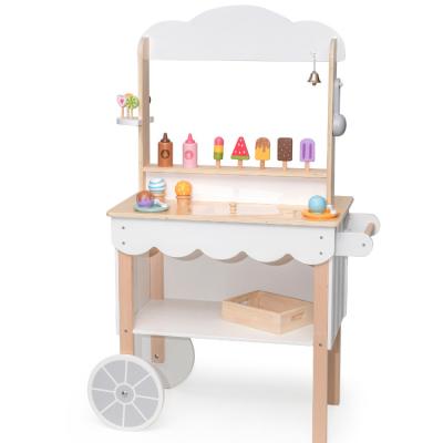 China 2021 new INS amusement wood style wooden ice cream stall children's playhouse wooden kitchen toy dessert cart for sale