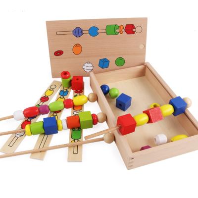 China Educational Beads Stick String Beading Box Beech Wood Geometric Building Blocks Beading DIY Matching Box. for sale