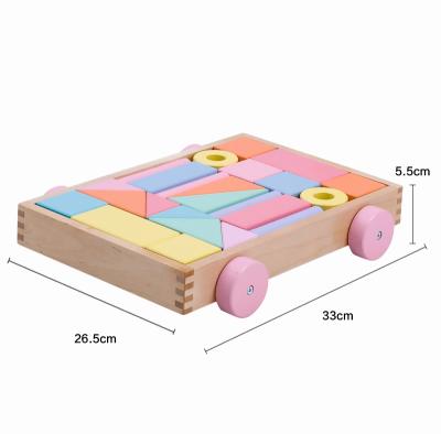 China DIY TOY Onshine High Quality Toy Hand Pull Cart Building Blocks Non-Toxic Wooden Educational Set for sale