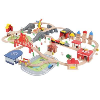 China New Toys Onshine Wooden Slot Train Set Educational Wooden Train Track Toy Set Assembled Children's Large Track Toys for sale