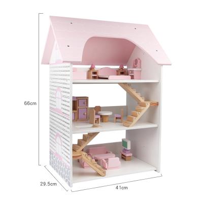 China TOY High Fashion Girl Wooden Dollhouse Simple Nordic Style Children's Furniture Set Wooden Dollhouse KIT Kids DIY MODEL for sale