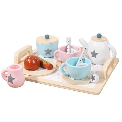 China Simulation Afternoon Tea Snacks Tea Set Children's Game Home Tray Afternoon Tea Mixing Kitchen Educational Wooden Toys for sale