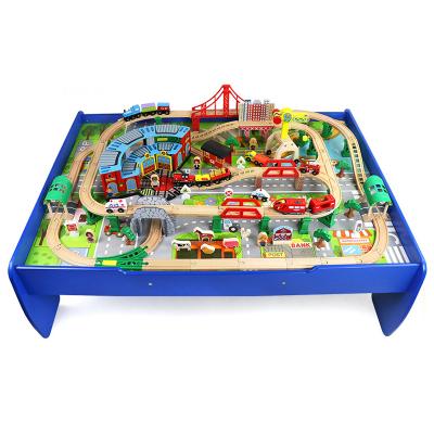 China Super Slot Toy Wooden 168pcs Big Track Toy With Table Electric Track Train Toy for sale