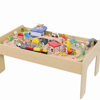 China Slot Toy New Style Hot Selling Educational Toys Wooden Train Track Set Wooden Toys Table Train Track Set Wooden Train Track Set With Table for sale