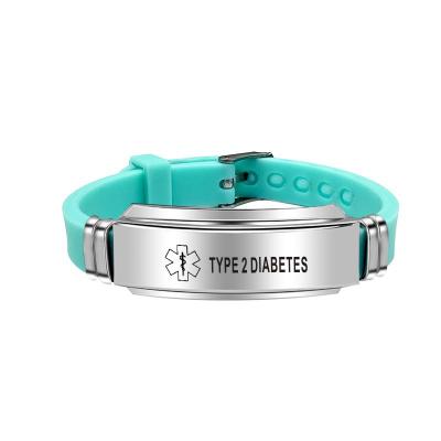 China New Vintage Bracelet Stainless Steel Corrosion Blue Life Medical Logo Diabetic Silicone Bracelet for sale