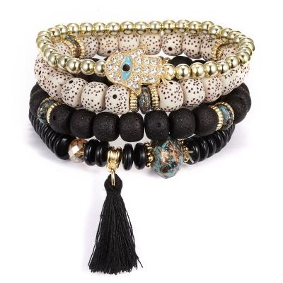 China New 4 Pack Palm Bodhi Tassels Cute Fashion Multilayer Beaded Bracelet Beads Beaded Elastic Bracelet Set for sale