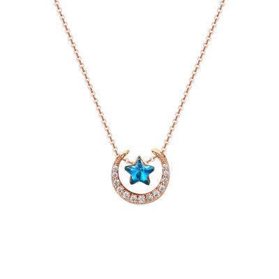 China 2021 925 Blue Environmentally Friendly Half Moon Crescent Necklace Gem Chain Star Diamond Pendant Necklace And Charm 18K Gold for sale