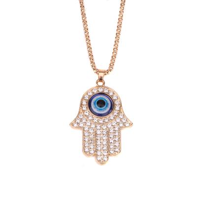 China 3rd Layered Hamza Blue Pearl Hamsa Pink Evil Eye Necklace 3rd Party 14K Gold Blues Eyes Environment Friendly Men's Necklace For Men for sale