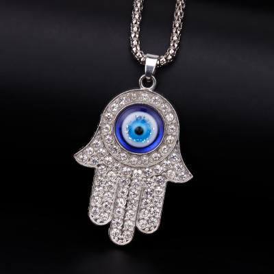 China Environmental Friendly Fatima Green Pvd Jewelry Rose Hand Plated 14K Devil Stainless Steel Solid Gold Evil Eye Necklace Baby Blue for sale