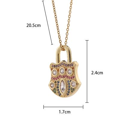 China Hiphop Hex Pendants Pendant Fire Fantasy 925 Vintage Alloy 18K Alloy 18K Pendant Lock And Key Colorful Zircon Necklace for sale