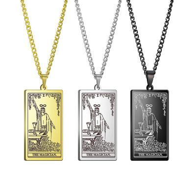 China Hiphop Horoscope Jewelry Zodiac Cardtarot Pendant Card The Hermit Stainless Steel Tarot Cards Necklace for sale