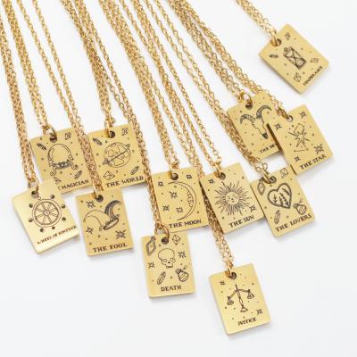 China Hiphop Copper Plating Micro Zircon Tarot Pendants Divination Jewelry Horoscope Tarot Zodiac Necklace for sale